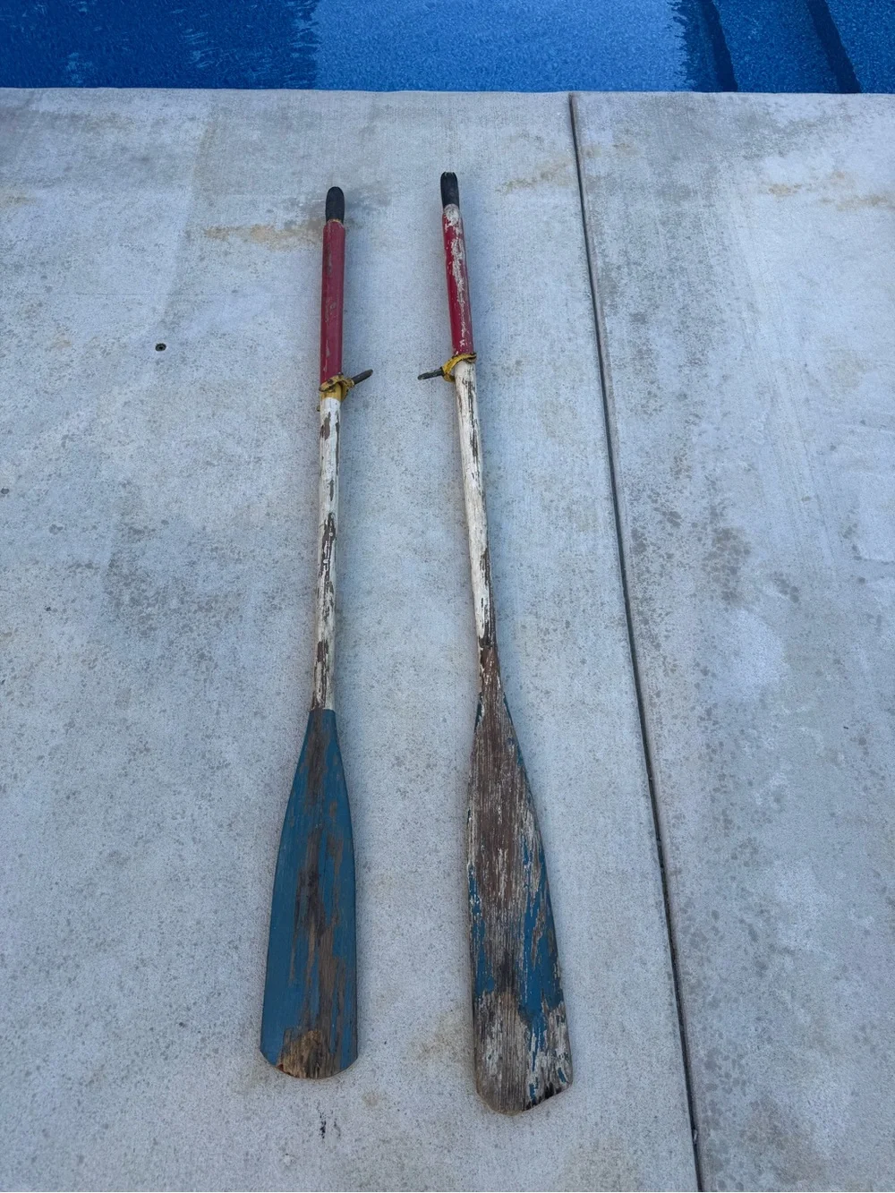 Vintage Wooden Boat Oars Original Paint And Metal Oar Locks Rare Find